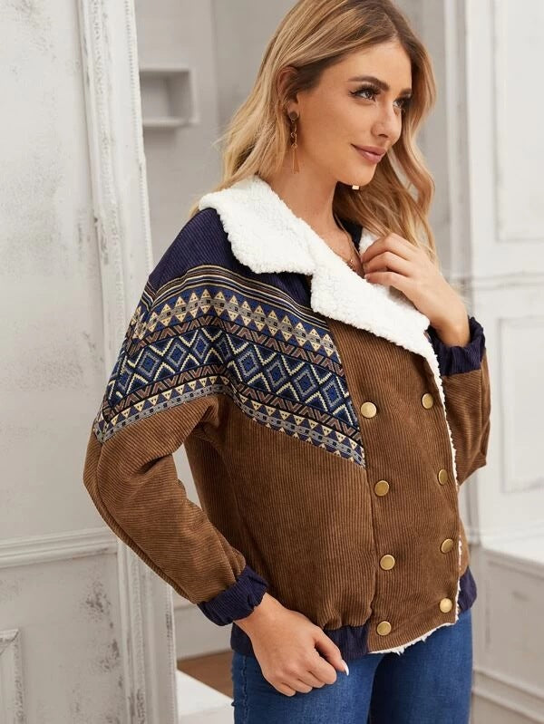Corduroy Jacket With Faux Shearling Collar