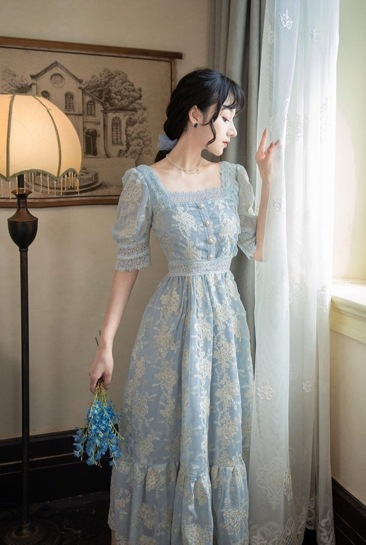 Blue Cottagecore Vintage-style Princess Dress Vintage Style Dresses