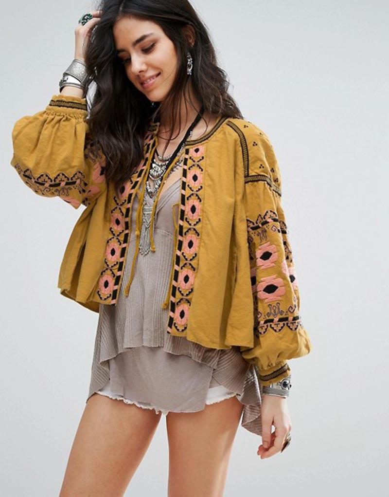 Cotton Floral Embroidered Tassel Blouse & Jacket-ChicBohoStyle