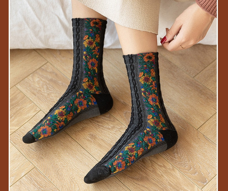 Cotton Wind Flowers Women's Socks