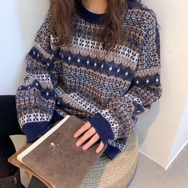 Cozy Loose Retro Sweater – Chic Boho Style