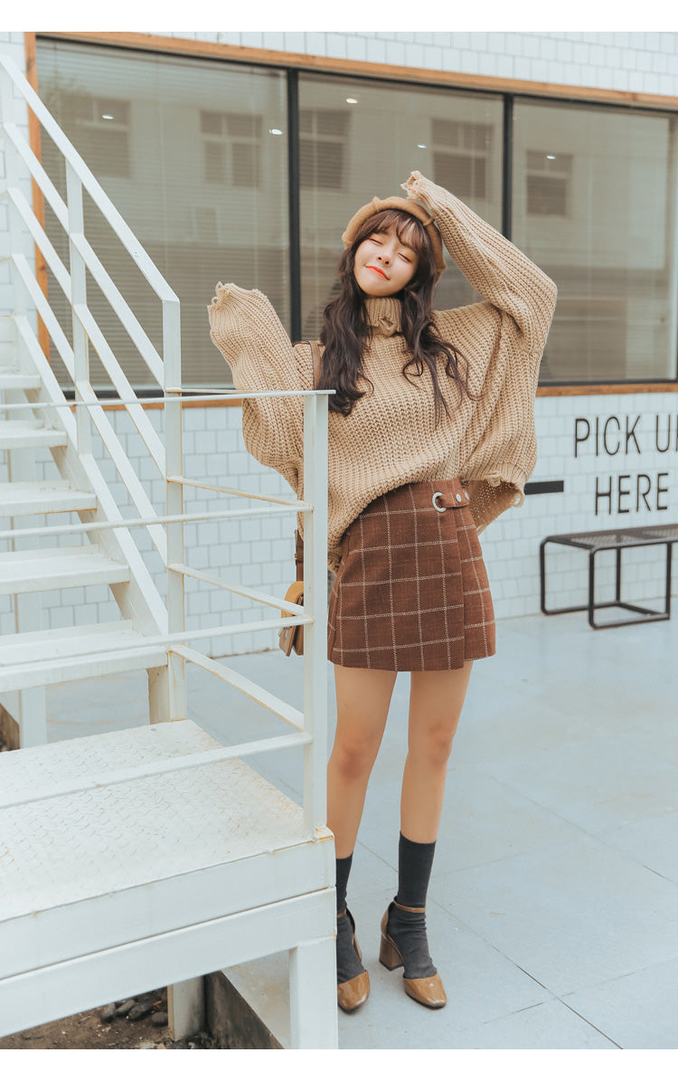 Dark Academia Style Woolen Plaid Retro Skirt – Chic Boho Style