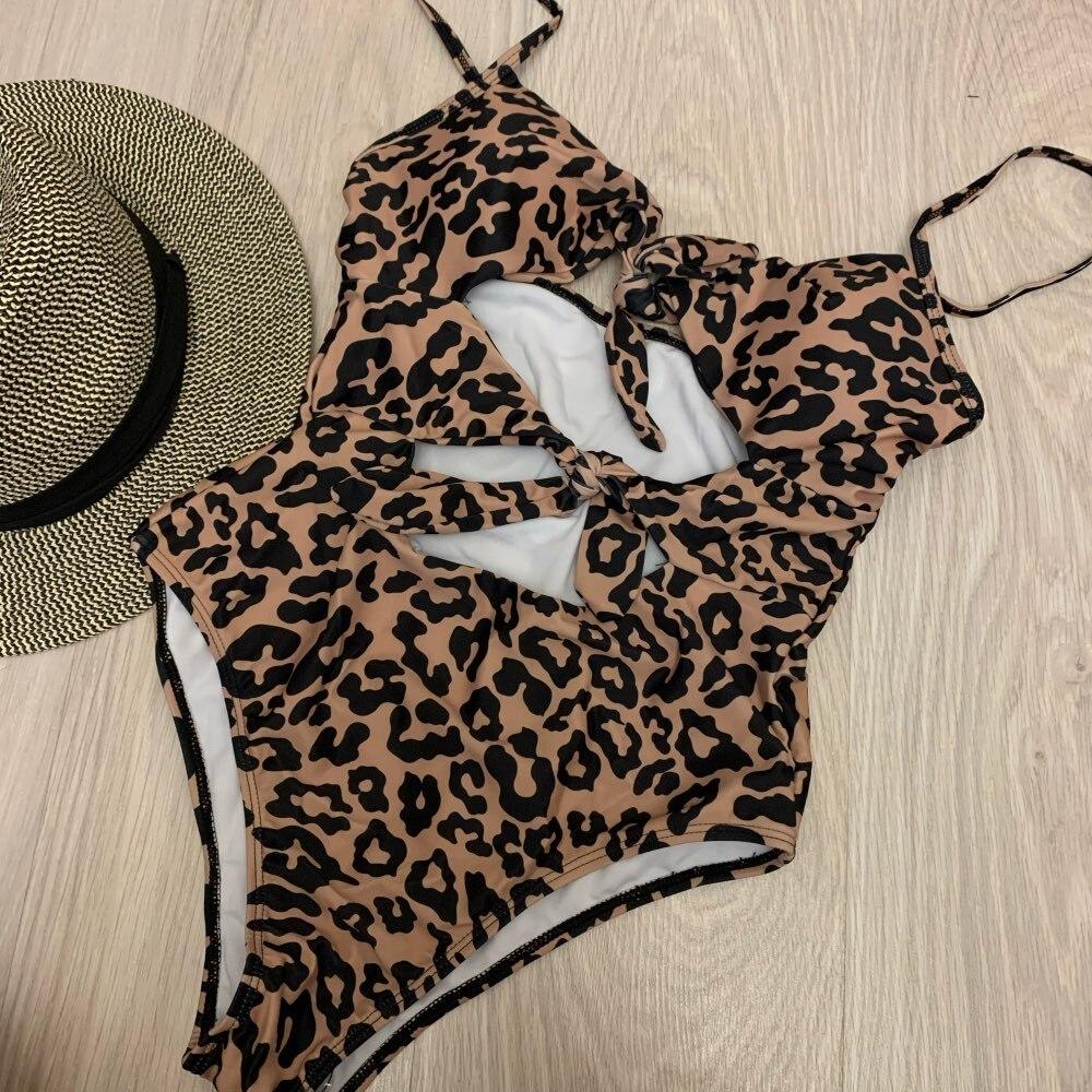 Double Bow Tie Leopard One Piece Swimsuit - ChicBohoStyle – Chic