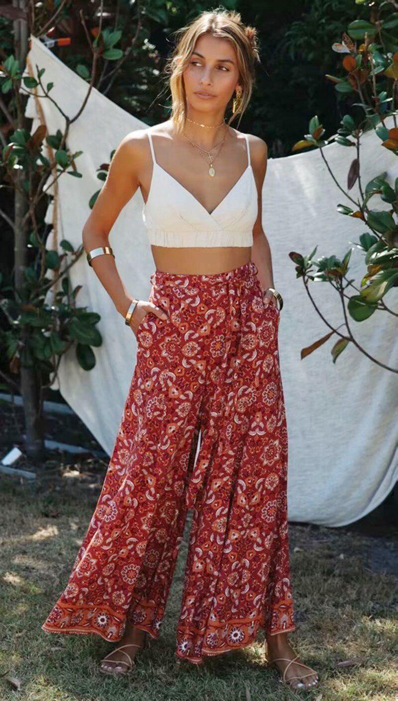 Elastic High Waist Wide Floral Summer Pants - ChicBohoStyle – Chic Boho Style