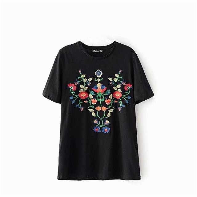 Floral Embroidery Short Sleeve T-Shirt-ChicBohoStyle