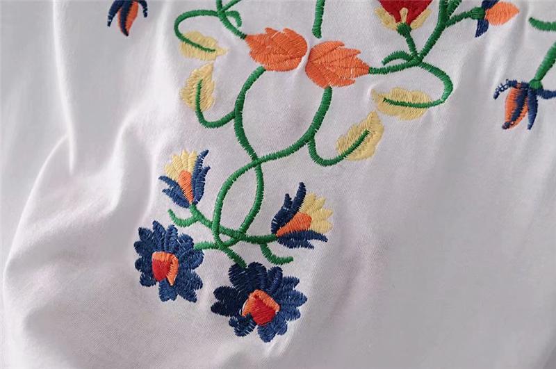 Floral Embroidery Short Sleeve T-Shirt-ChicBohoStyle