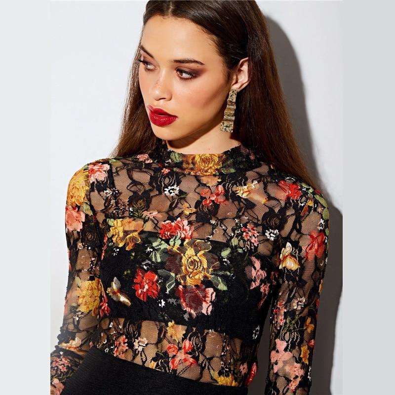 Floral Lace Slim Mesh Top-ChicBohoStyle