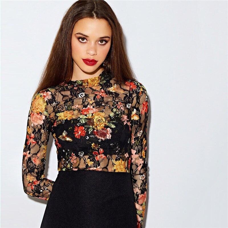 Floral Lace Slim Mesh Top-ChicBohoStyle