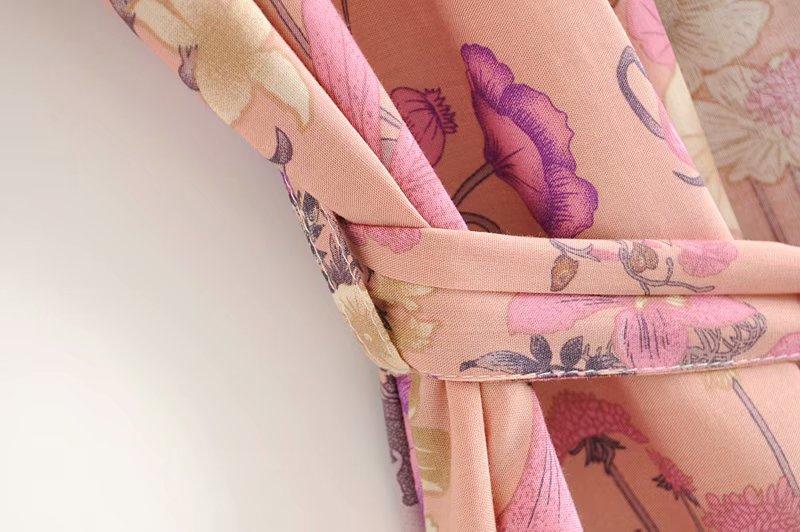 Floral Print Bat Sleeve Kimono Dress-ChicBohoStyle
