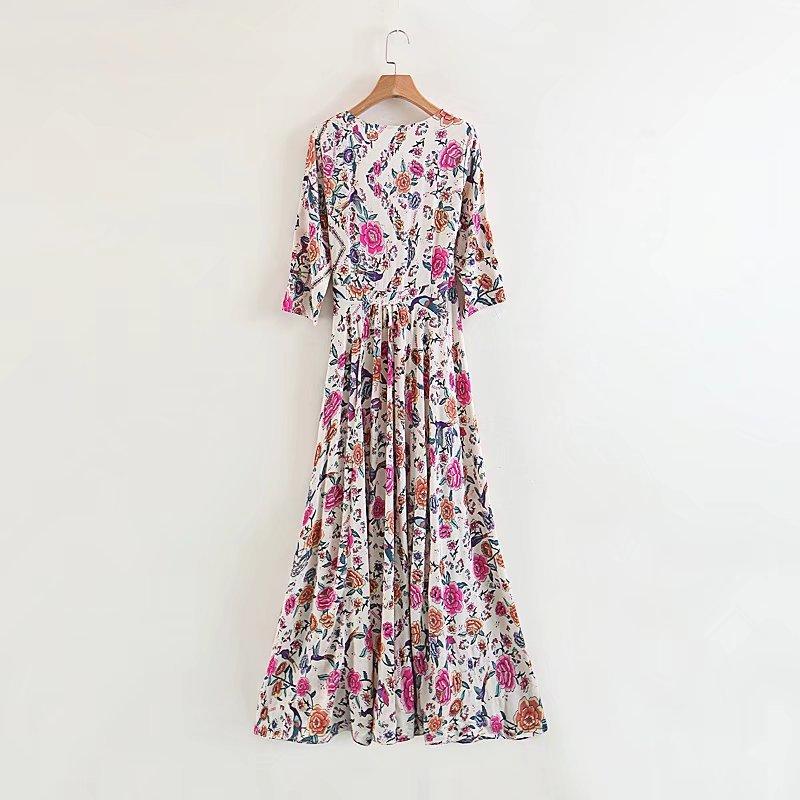 Floral Print Cotton Wrap Dress-ChicBohoStyle