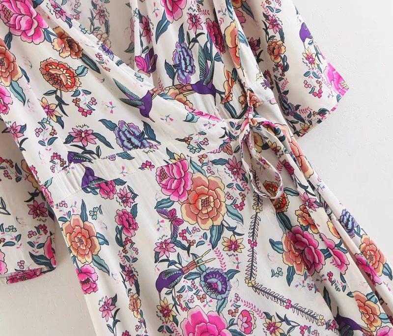 Floral Print Cotton Wrap Dress-ChicBohoStyle