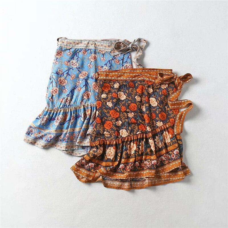 Floral Printed Bohemian Wrap Mini Skirts - ChicBohoStyle – Chic