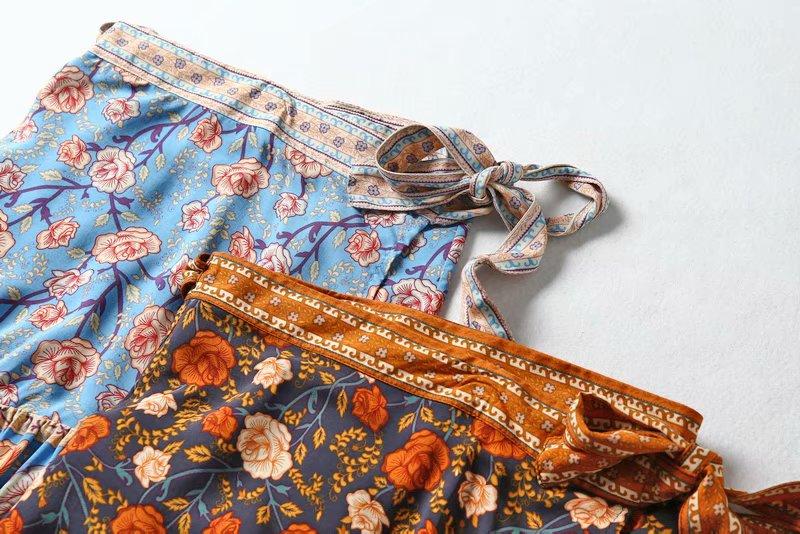 Floral Printed Bohemian Wrap Mini Skirts-ChicBohoStyle