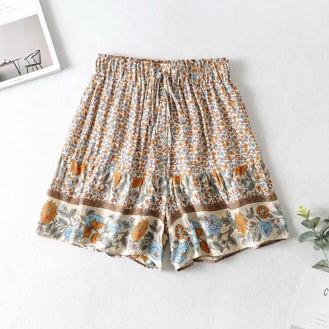 Floral Printed High Waist Elastic Shorts-ChicBohoStyle