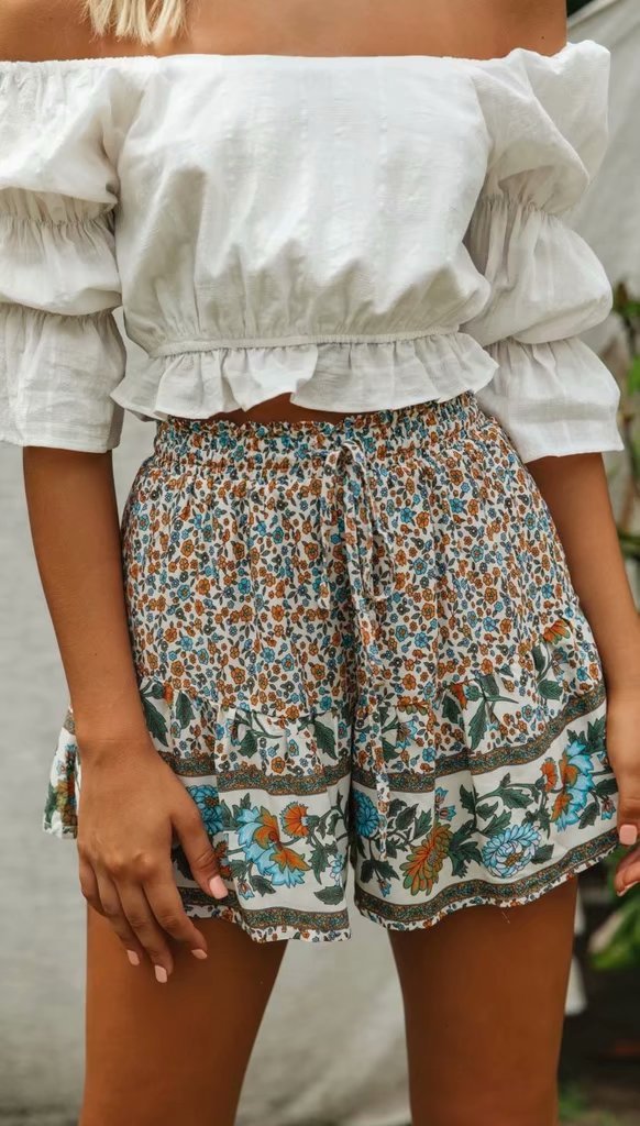 Floral Printed High Waist Elastic Shorts-ChicBohoStyle