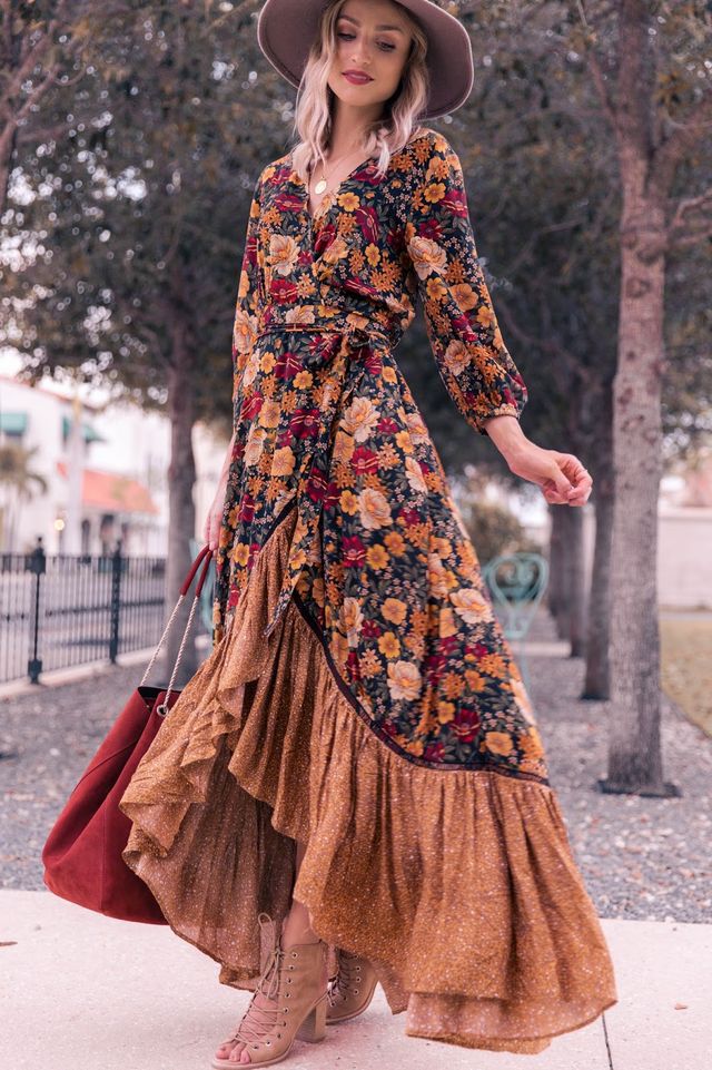 Floral Vintage Irregular Maxi Wrap Dress
