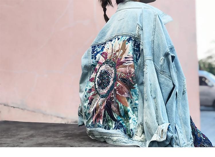 Flower Child Sequins Embroidered Denim Jacket-ChicBohoStyle