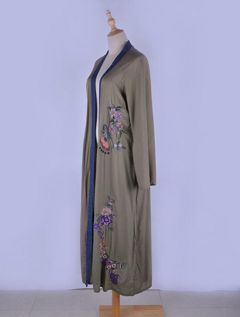 Flowers Embroidery Beach Cover Up Kimono-ChicBohoStyle