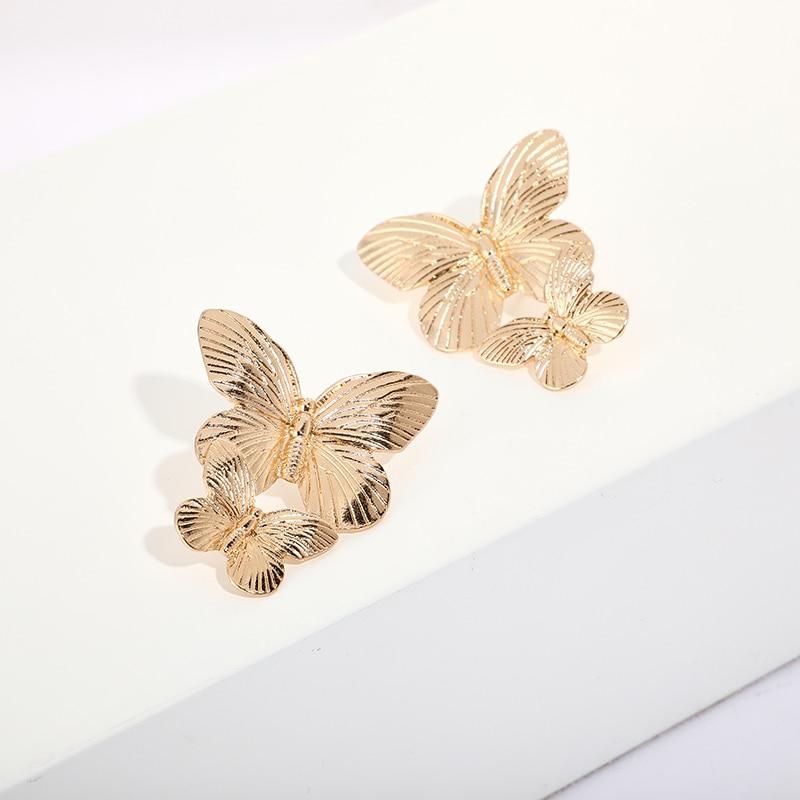 Gold Double Butterfly Stud Earrings-ChicBohoStyle