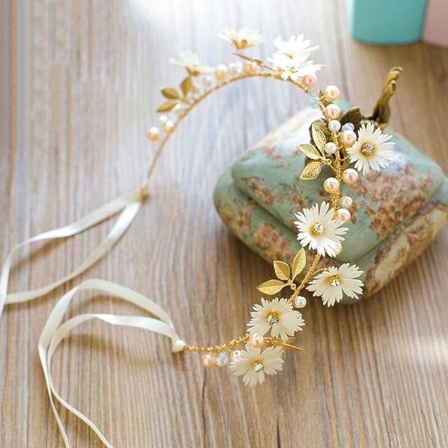 Gold Leaf Daisy Flower Headband-ChicBohoStyle