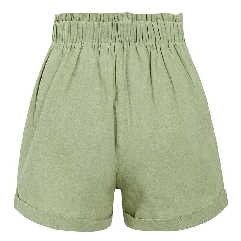 Green Casual High Waist Solid Shorts-ChicBohoStyle