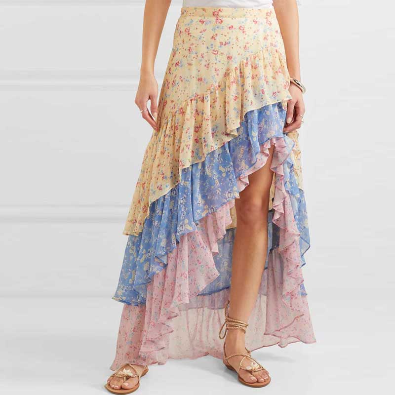 Gypsy Inspired Asymmetric Ruffled Skirt-Top Set-ChicBohoStyle