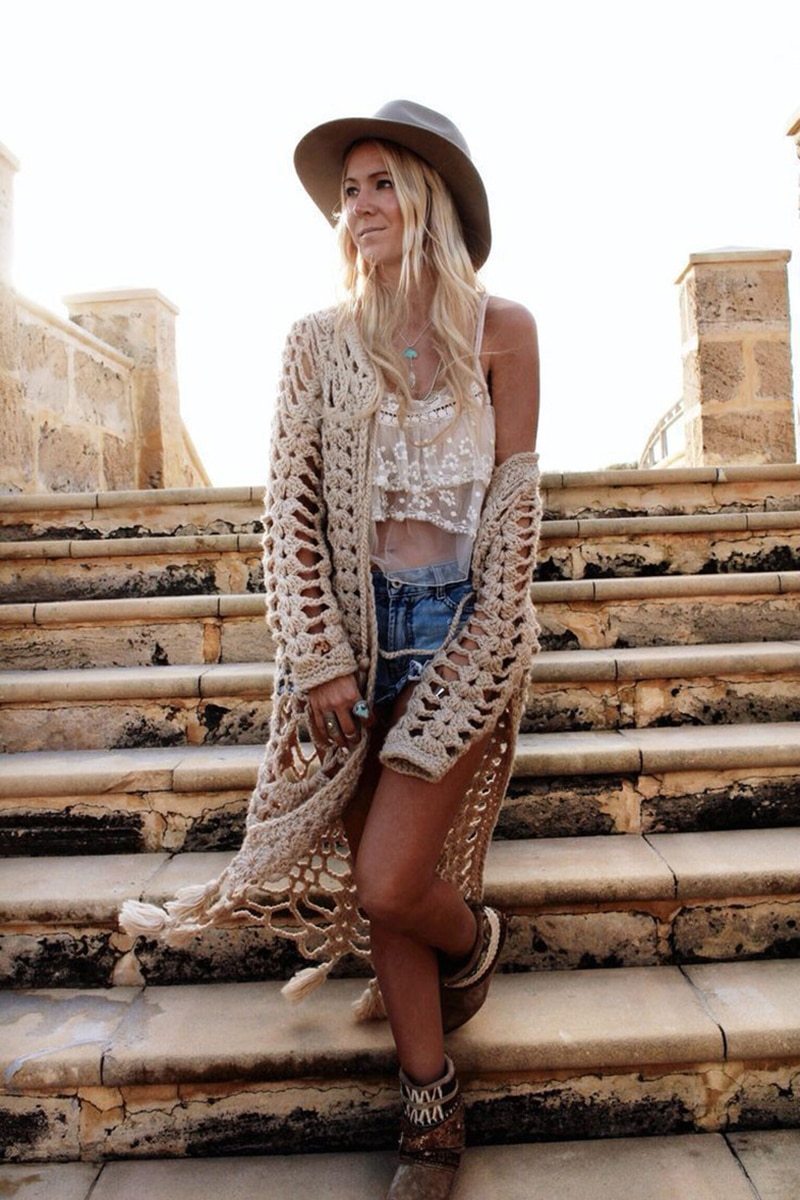 Hand Knitted Long Cardigan-ChicBohoStyle