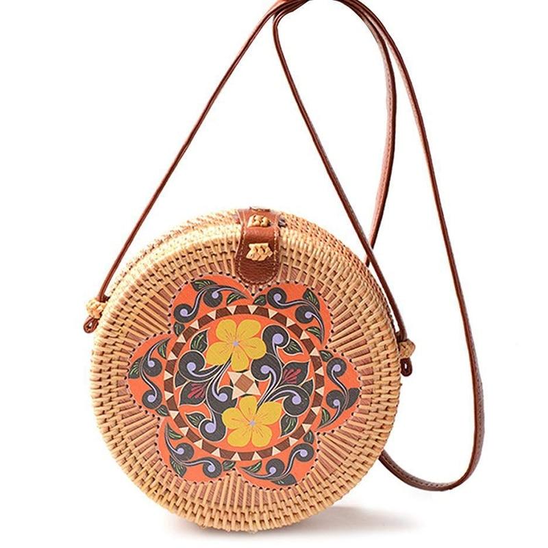 Handwoven Round Rattan Bag-ChicBohoStyle