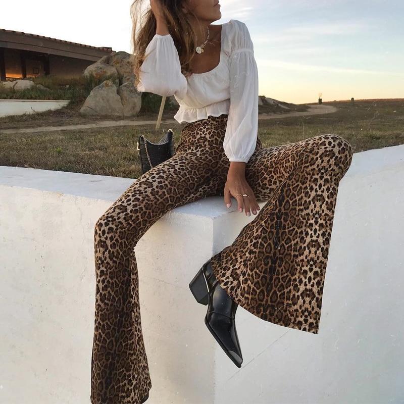 High Waist Leopard Print Flare Leggings-ChicBohoStyle