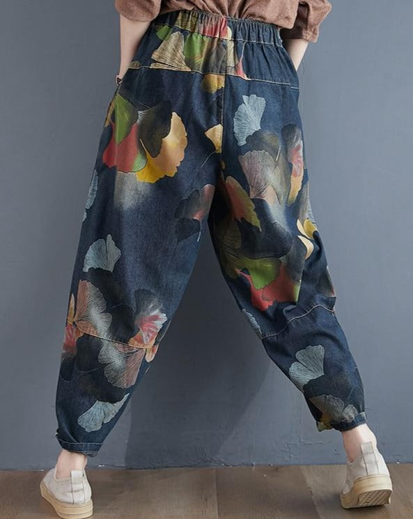 Hippie Style Floral Denim Harem Pants – Chic Boho Style