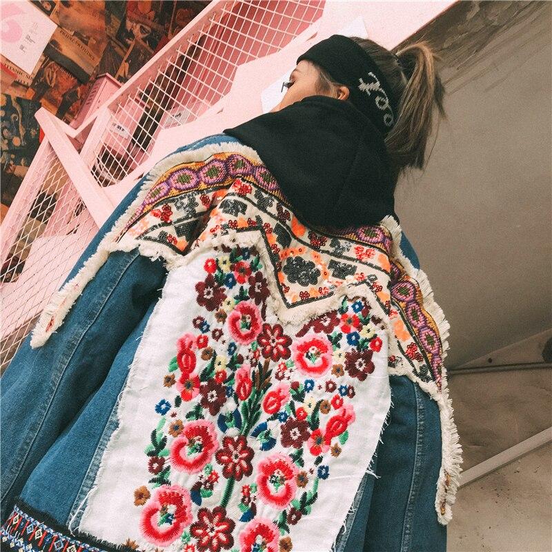 Hippie Style Folk Appliques Ethnic Denim Jacket-ChicBohoStyle
