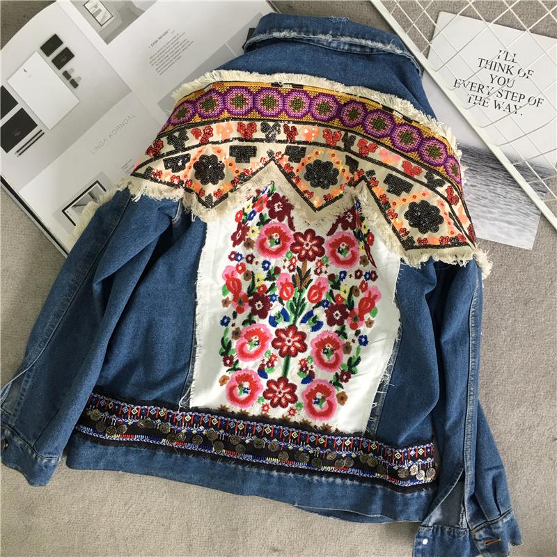 Men's Denim Jacket Ethnic Embroidery Loose and Comfortable Patchwork  Stitching Street Fashion Casual Coat Tops, lightblue : Amazon.de: Fashion