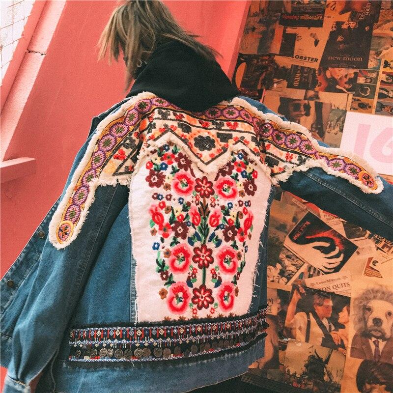 Hippie Style Folk Appliques Ethnic Denim Jacket-ChicBohoStyle