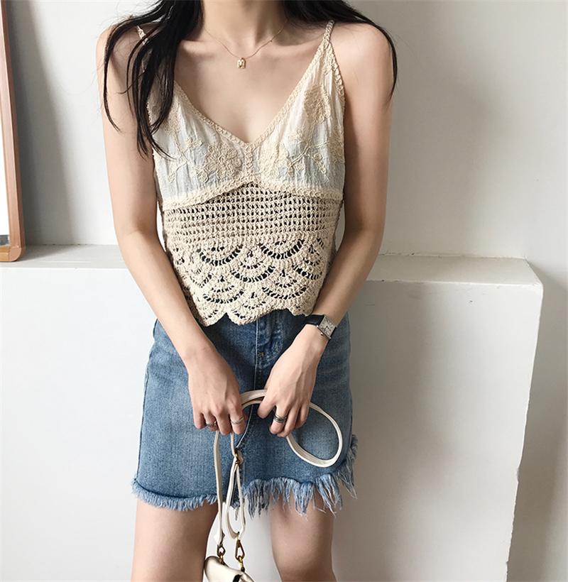 Knitted Hollow Out Sleeveless Crop Top-ChicBohoStyle
