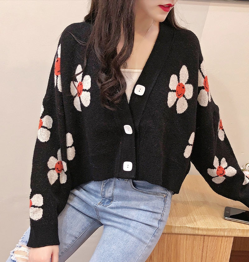 Korean Style Floral Knitted Sweater Cardigans