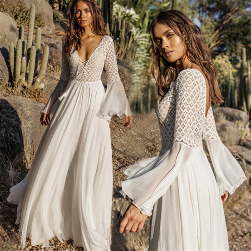 Long white boho hot sale maxi dress