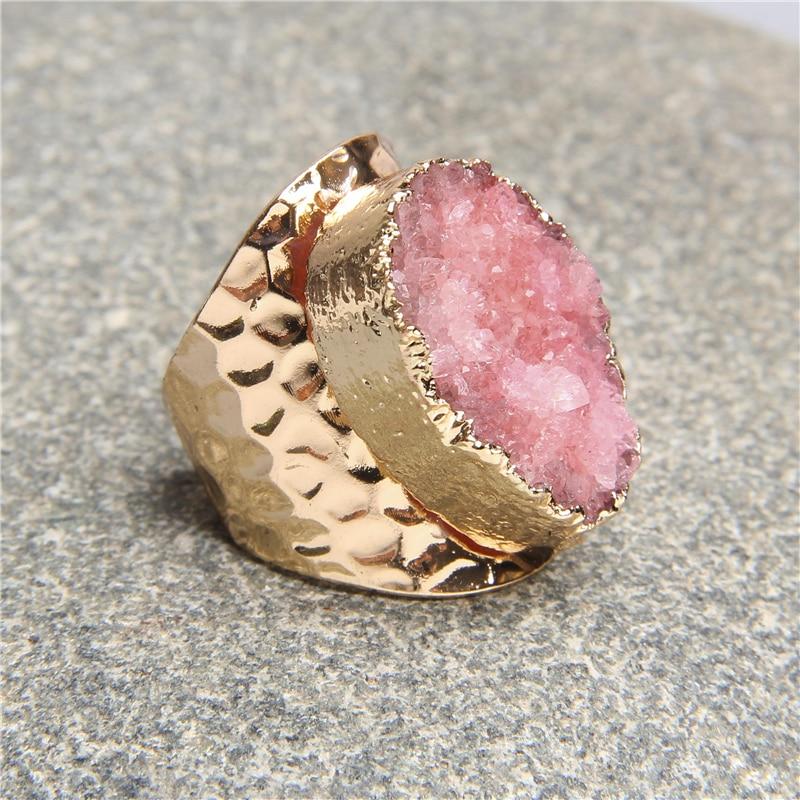 Natural Crystal Quartz Stone Druzy Ring For Women-ChicBohoStyle