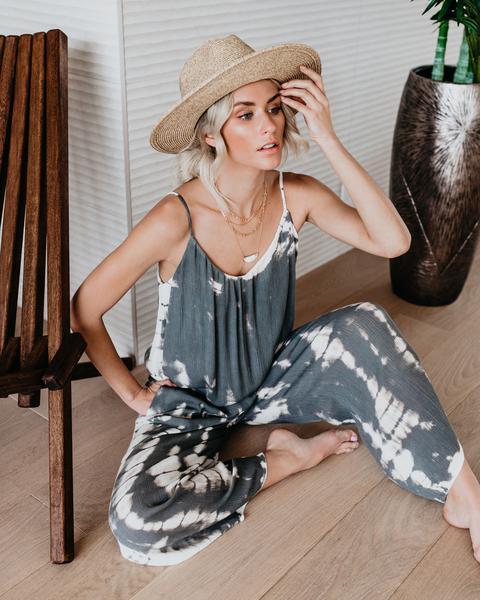 O-Neck Oversized Grey-White Jumpsuit-ChicBohoStyle