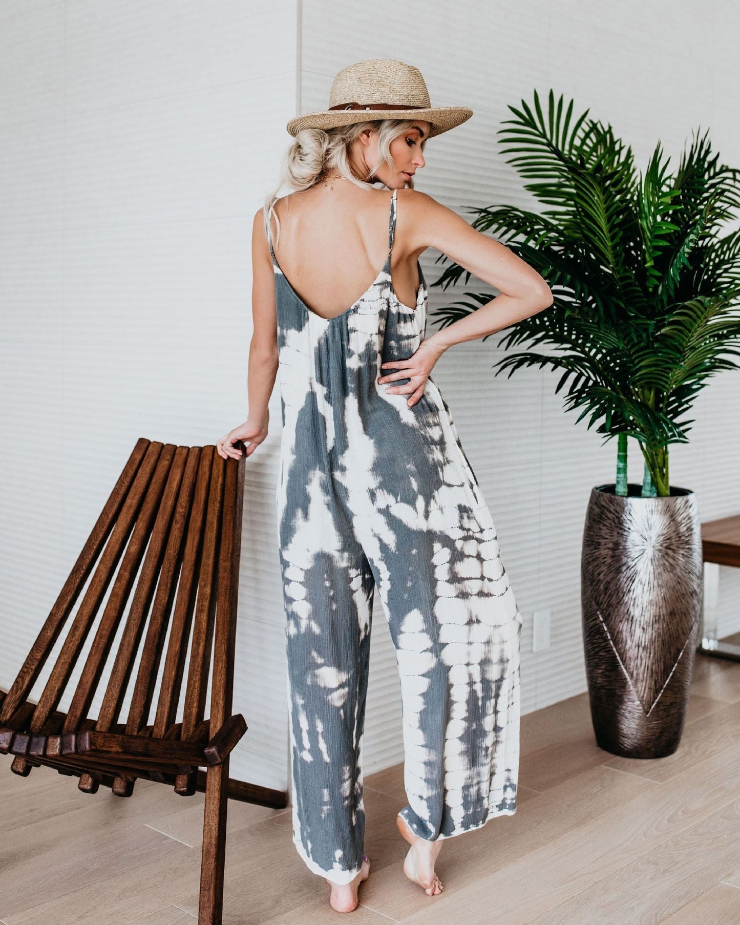 O-Neck Oversized Grey-White Jumpsuit-ChicBohoStyle