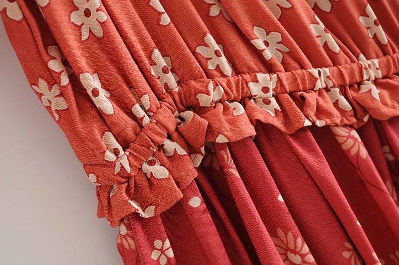 Off Shoulder Floral Printed Red Mini Dress-ChicBohoStyle