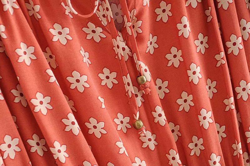 Off Shoulder Floral Printed Red Mini Dress-ChicBohoStyle