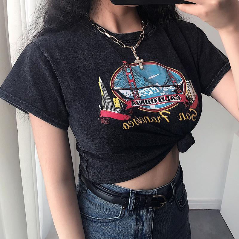 Old Washed San Francisco Crop Top Tee-ChicBohoStyle