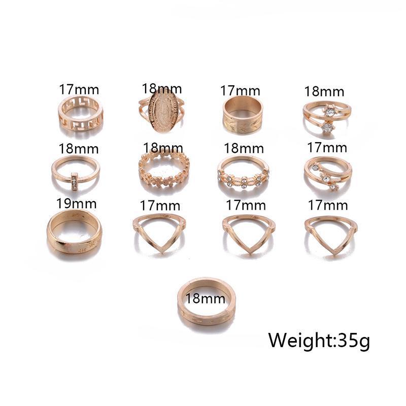 Opal Stone Geometric Waterdrop Boho Midi Ring Set 15pcs-ChicBohoStyle