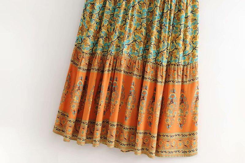 Orange Elephant Floral Print Sleeveless Maxi Dress-ChicBohoStyle