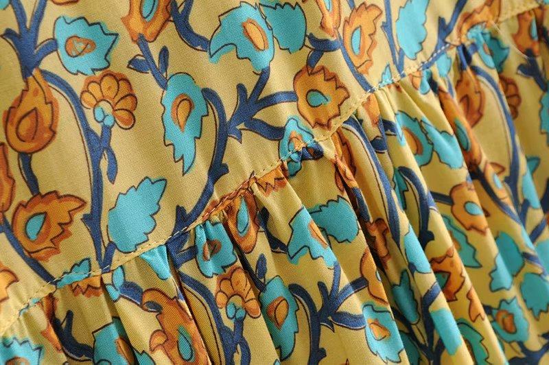 Orange Elephant Floral Print Sleeveless Maxi Dress-ChicBohoStyle