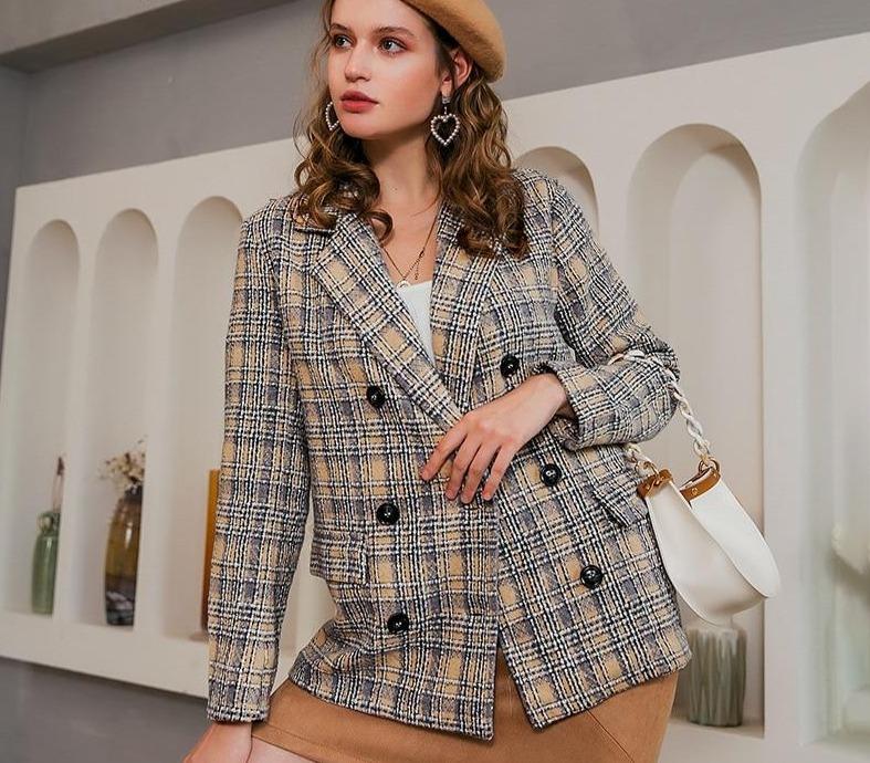 Womens oversized plaid on sale blazer