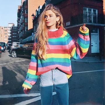 Oversized Rainbow Turtleneck Sweater
