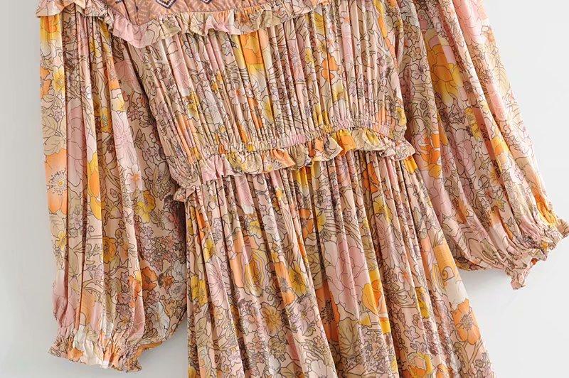Pinkish Orange Loose Long Sleeve Bohemian Dress-ChicBohoStyle
