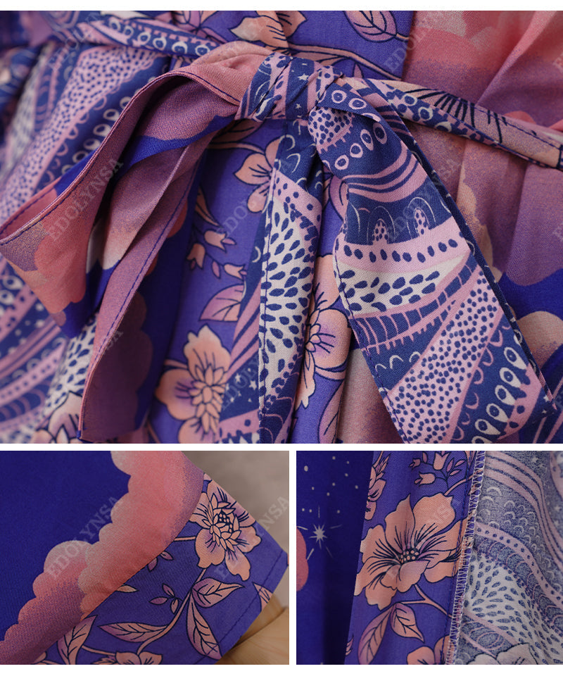 Purple Boho Sacred Moon Belted Kimono