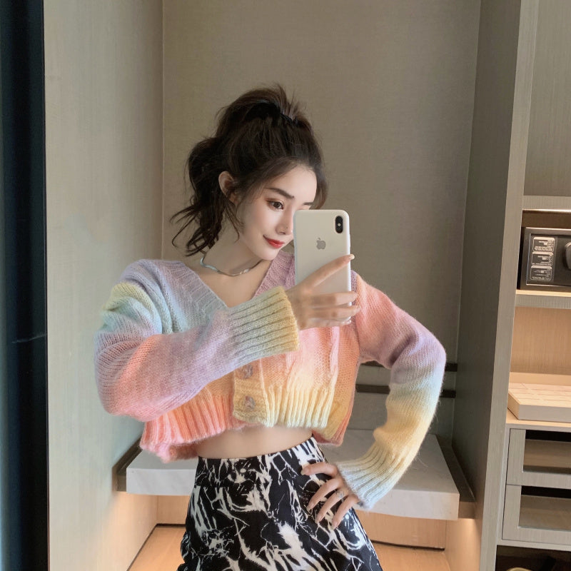 Rainbow Knitted Crop Sweater